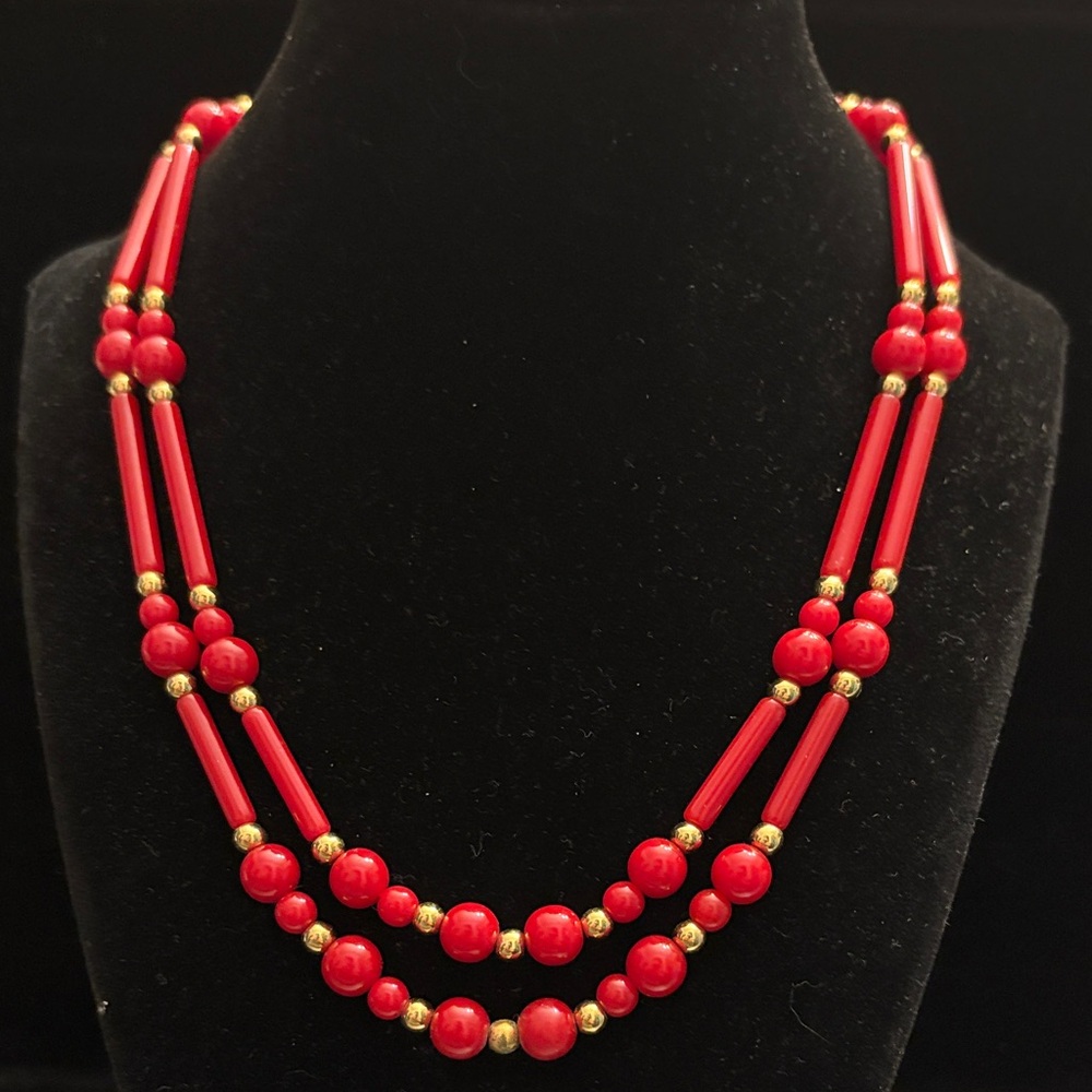 Vintage Trifari Red and Gold Beaded Necklace